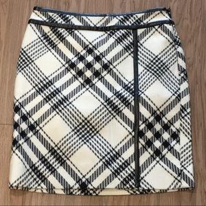 WHBM Wool Blend Faux Leather Plaid Pencil Skirt